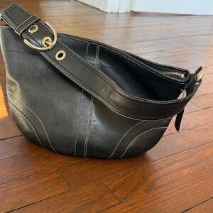 Coach Black Leather Mini Shoulder Bag with Contrast Stitching
